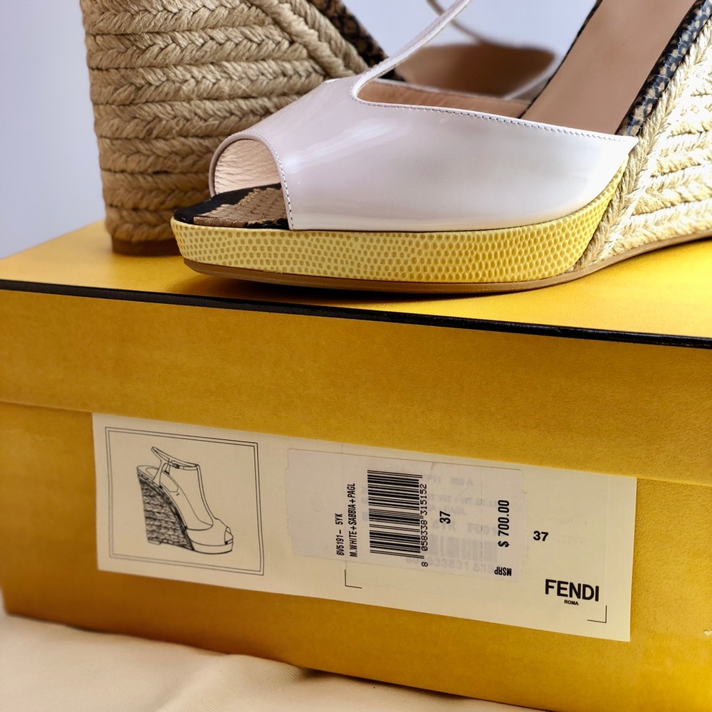 NIB FENDI ELODIE WHITE WEDGE HEELS - Picture 5 of 8